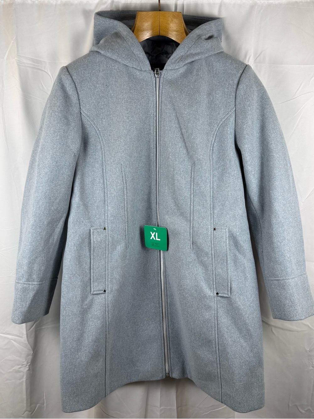 NWT Vince Camuto Hooded Wool Blend Coat Light Blue XL